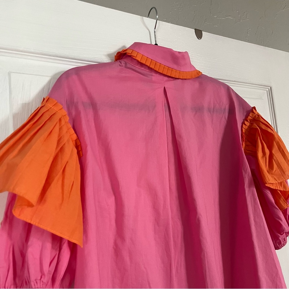 Karlie Pink and Orange Puff Sleeve Button-Up Top - Picture 7 of 7